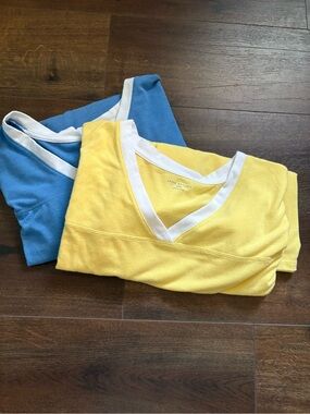 EUC Lane Bryant Bundle Yellow and Blue V-Neck Top with White Trim Size 22/24